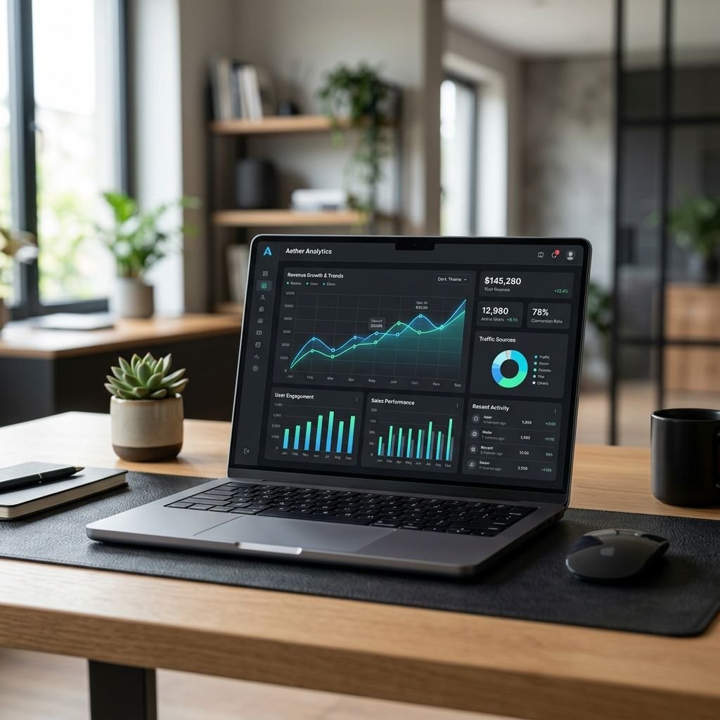 Premium custom web application and mobile app development dashboard mockup